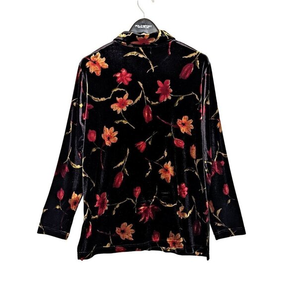 Women's Large Vintage Jennifer Moore Pure VELVET Button Shirt Metallic Floral - Picture 2 of 6